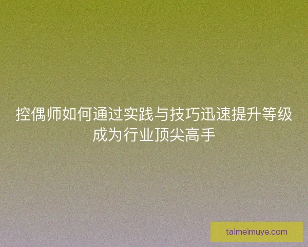控偶师如何通过实践与技巧迅速提升等级成为行业顶尖高手 控偶师如何通过实践与技巧迅速提升等级成为行业顶尖高手