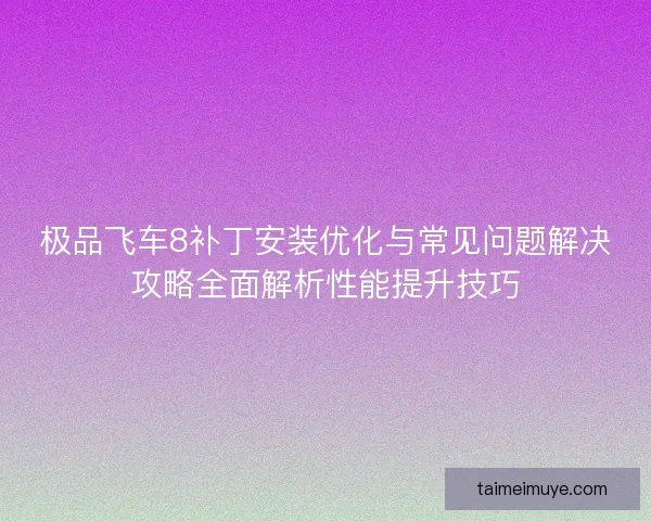 极品飞车8补丁安装优化与常见问题解决攻略全面解析性能提升技巧